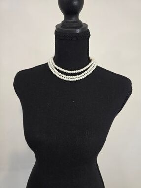 Faux Pearl Necklace Classic Layered Strand Bridal Preppy Minimalist Old Money